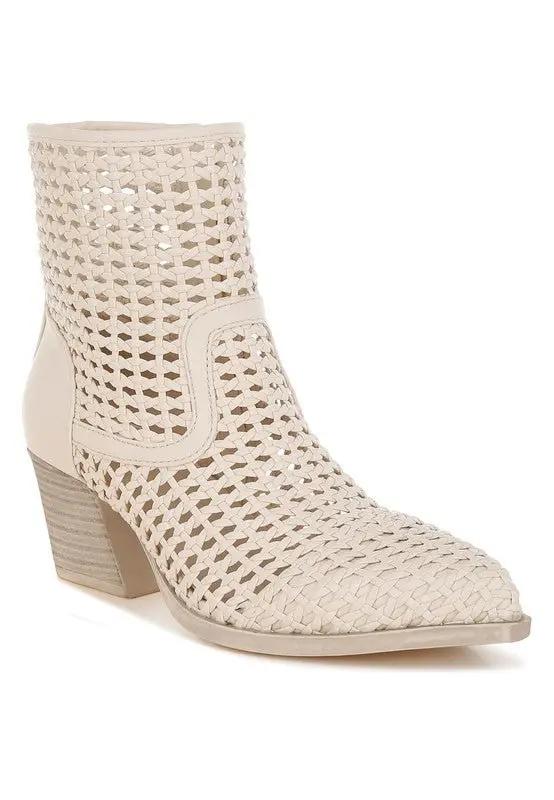 Artisole Woven Pleather Block Heel Boots for Stylish Comfort - Love Salve
